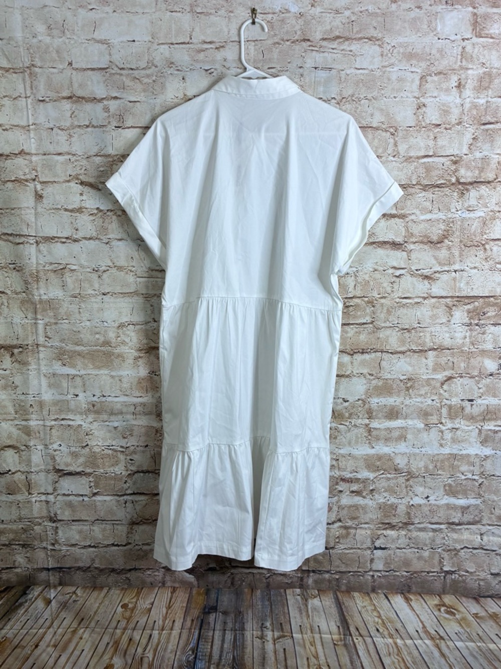 Chico's Poplin Diagonal Button Front Tier Dress in Alabaster Size 16 NEW - Picture 7 of 9
